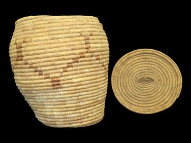 Huge 20th Century Basket, Africa, With Lid, 20" Tall, 16" Dia