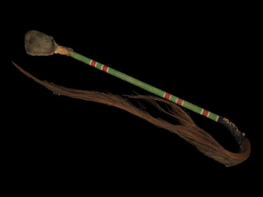 Early Native American Beadwork, Late 1800's, War Club, Horse Hair Fringe, 22" w/o fringe