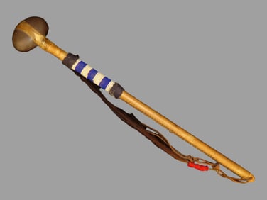 War Club, Native American, Stone Head with Wood Leather Wrapped handle, Mid 20th Century 24 1/2"