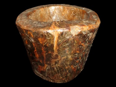 Large Hand Carved Wooden Bowl with Lug Handle , Late 19th Century, 7 1/2" w/o Handle.