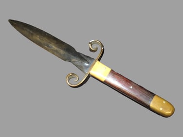 Very Unique Dagger, 11" Long, Old Knife, Wood Brass and Bone Handle,