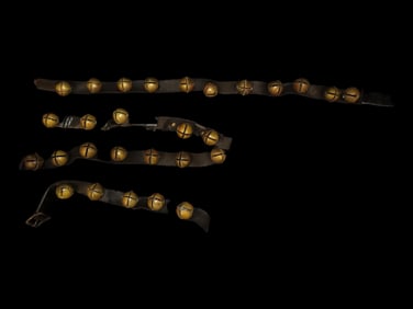 Antique Sleigh bells, 28 Brass bells Total on Leather Harness