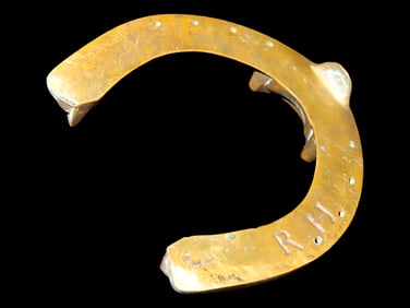 Cleated Brass Horse Shoe, Marked "R.H."