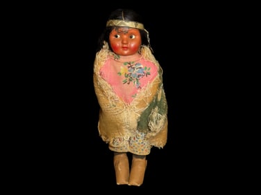 Native American Hand Made Skookum Doll-Hand Woven Blanket,Beadwork, Real Hair
