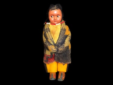Native American Hand Made Skookum Doll-Hand Woven Blanket,Beadwork, Real Hair