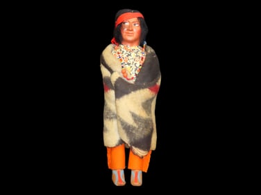 Native American Hand Made Skookum Doll-Hand Woven Blanket,Beadwork, Real Hair