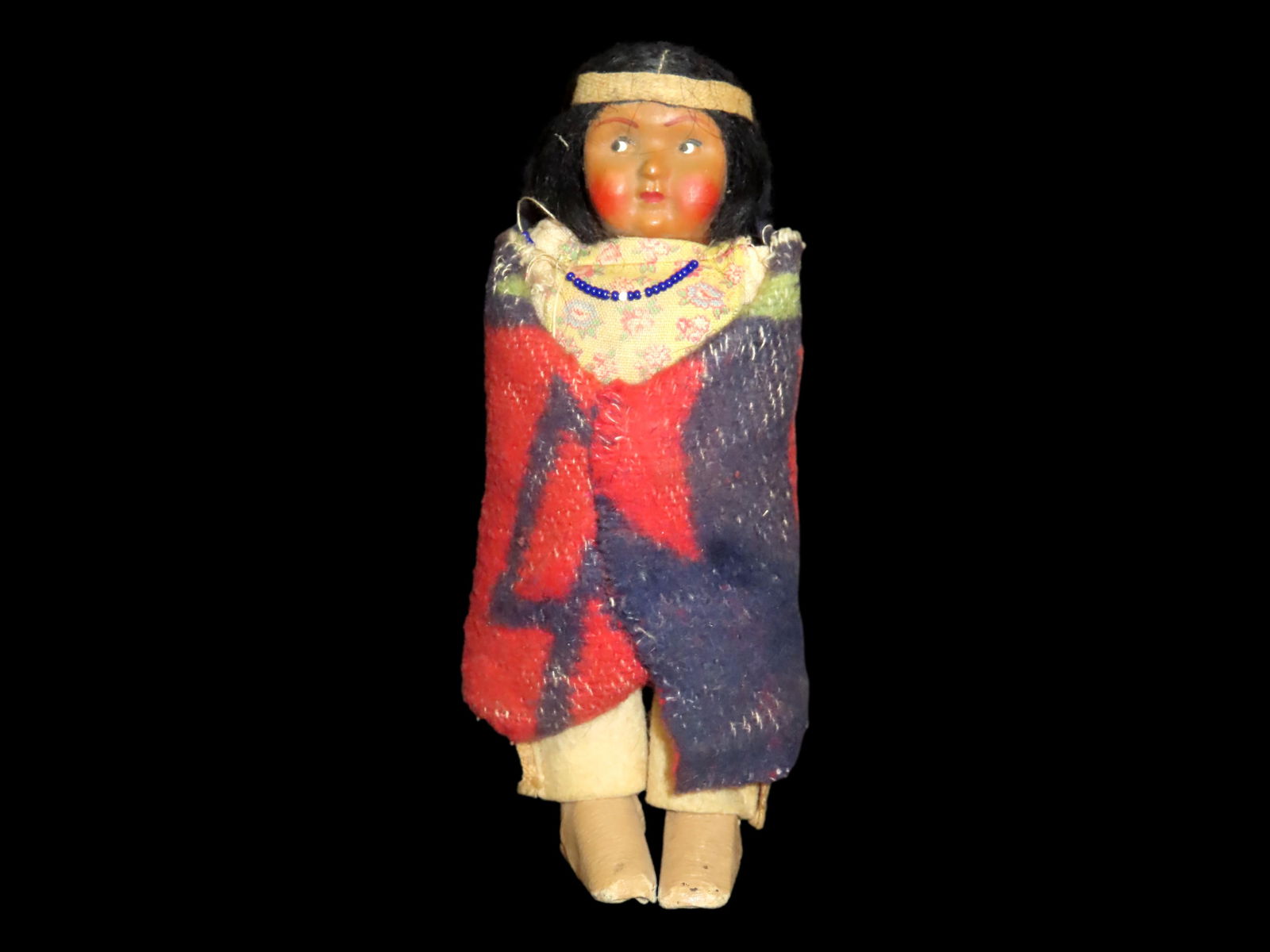 Native American Hand Made Skookum Doll-Hand Woven Blanket,Beadwork, Real Hair (1 of 6)