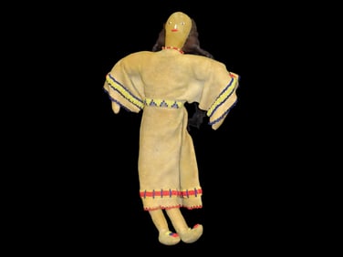 13" Native American Handmade Beaded Doll w/Leather clothing, Intricate Beadwork, and Real Hair