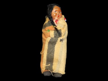Native American Hand Made Skookum Doll-Hand Woven Blanket,Beadwork, Real Hair