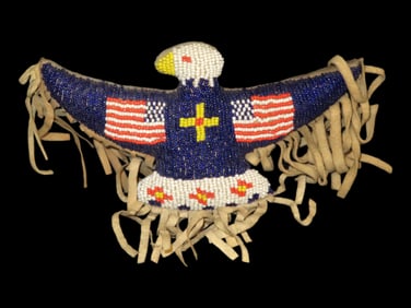 Native American Beaded Eagle Fetish -Red, White, & Blue, American Flag and Fringe