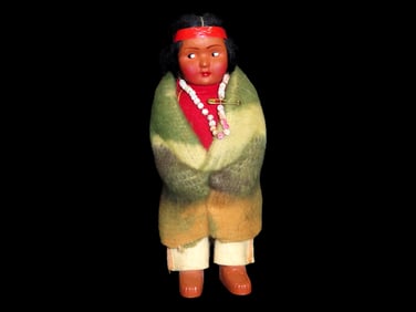 Native American Hand Made Skookum Doll-Hand Woven Blanket,Beadwork, Real Hair