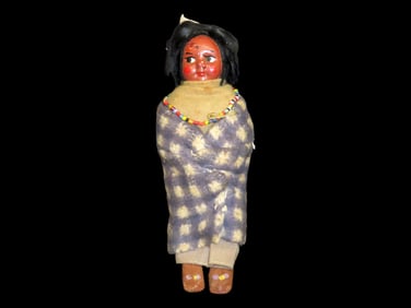 Native American Hand Made Skookum Doll-Hand Woven Blanket,Beadwork, Real Hair