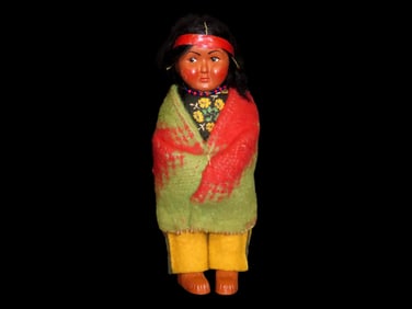 Native American Hand Made Skookum Doll-Hand Woven Blanket,Beadwork, Real Hair
