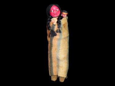 Native American Hand Made Skookum Doll-Hand Woven Blanket,Beadwork, Real Hair