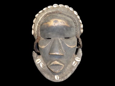 13" African Mask From Guam, Black and White