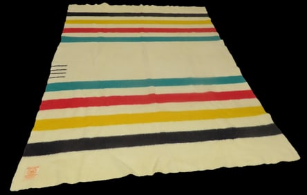 68" x 86" Vintage Multi-Color 4-Point(Double) 100% Wool Hudson's Bay Point Blanket
