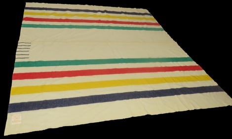 90" x 102 1/2" Vintage Antique Multi-color 6 point(Queen) Hudson's Bay Blanket-Excellent condition