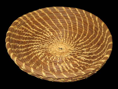 7 1/2" x 1 3/4" Pine Needle Basket, Native American Made: 7 1/2" x 1 3/4" Pine Needle Basket, Native American Made