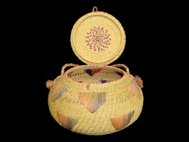 7 1/2" x 12 1/4" Vintage Woven Basket with Strap and Lid