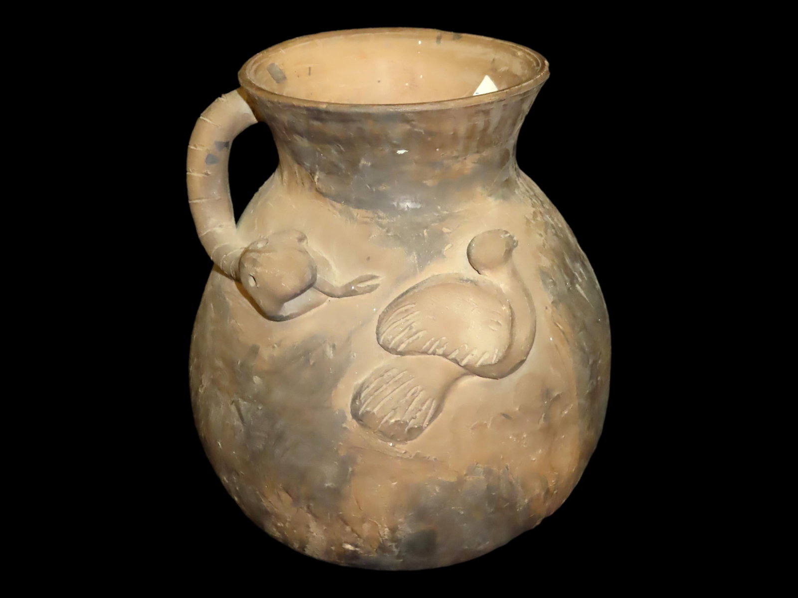 8 1/2" x 6 3/4" Tarahumara Pottery Vessel Depicting a Snake and Bird: 8 1/2" x 6 3/4" Tarahumara Pottery Vessel Depicting a Snake and Bird
