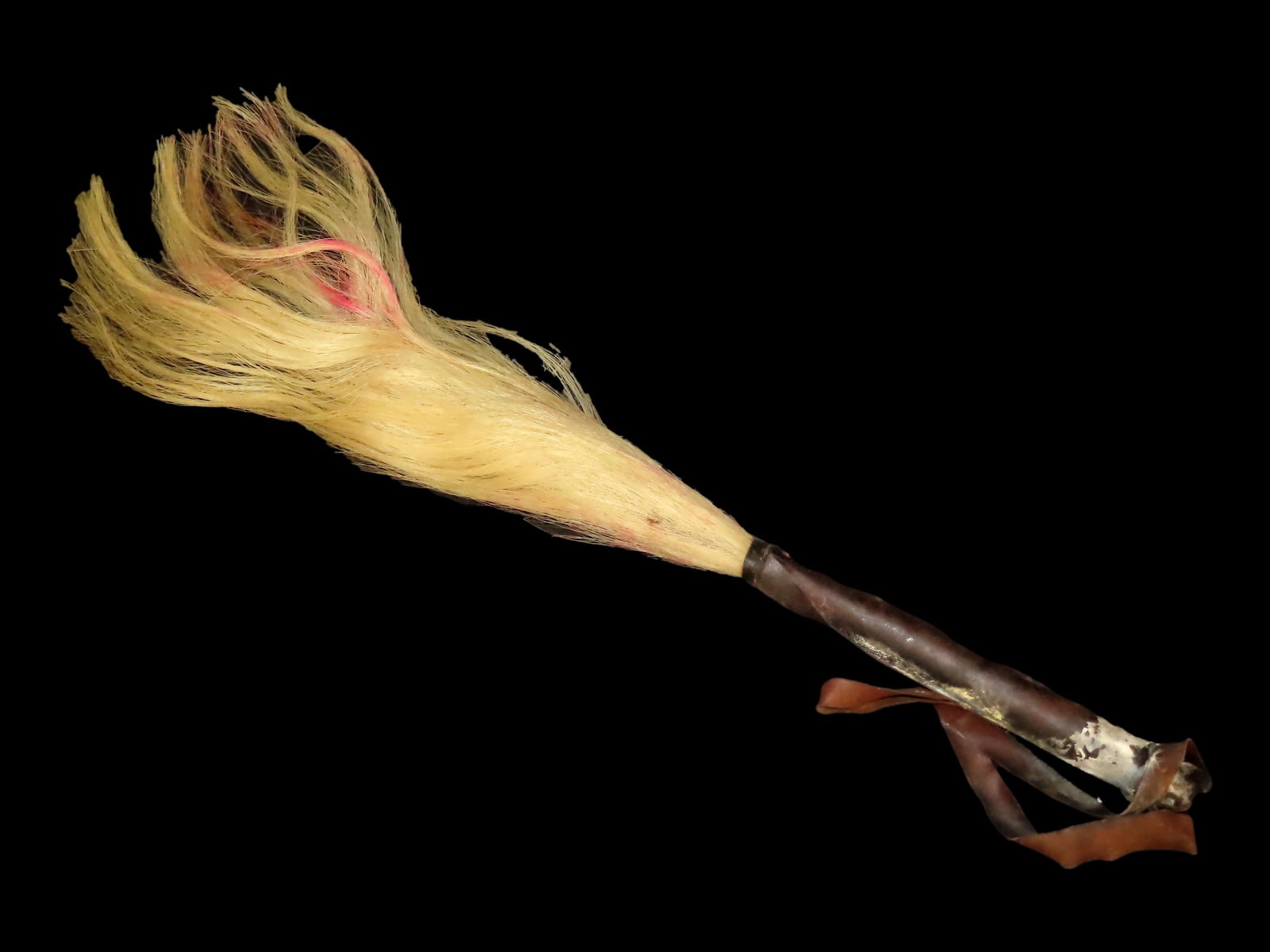 17 3/4" African Fly Whisk, Cow Tail and Leather (1 of 5)