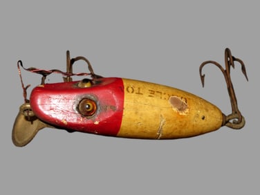 2 5/8" Vintage Wooden Minnow Spinner Lure, Glass Eyes