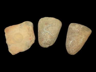 Lot of 3 Native American Field Grade Hardstone Tools- Pestles, Nutting Stone