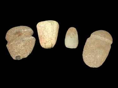 Lot of 4 Native American Field Grade Hardstone Tools- Pestle,Axes, Celt