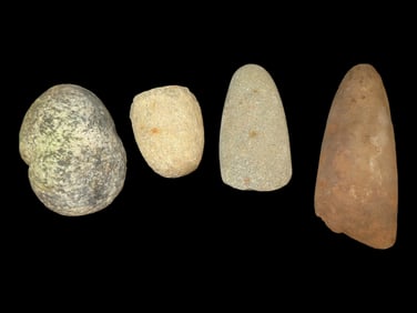 Lot of 4 Native American Field Grade Hardstone Tools- Pestle,Celts, Maul