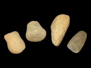 Lot of 4 Native American Field Grade Hardstone Tools- Pestles, Celt