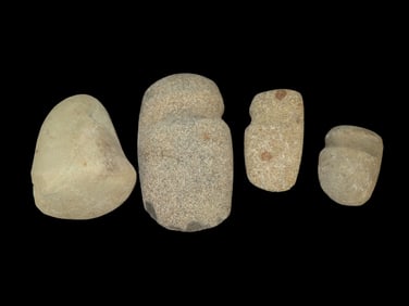 Lot of 4 Native American Field Grade Hardstone Tools-Axes,Pestle