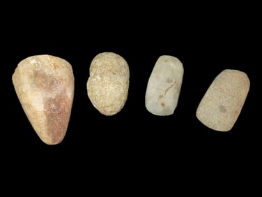Lot of 4 Native American Field Grade Hardstone Tools- Pestle, Maul, Celts