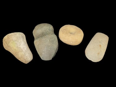 Lot of 4 Native American Field Grade Hardstone Tools-Pestle, Axe, Discoidal, Celt