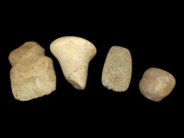 Lot of 4 Native American Field Grade Hardstone Tools- Axe, Pestle, Celt, Maul