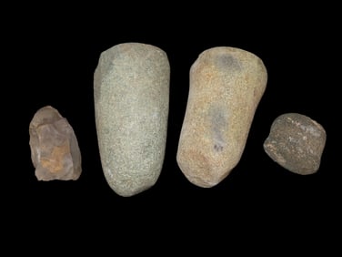 Lot of 4 Native American Field Grade Hardstone Tools-Adze, Pestles, Maul