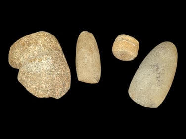 Lot of 4 Native American Field Grade Hardstone Tools- Celts, Axe, Net Weight