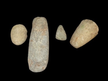 Lot of 4 Native American Field Grade Hardstone Tools- Maul, Celts, Pestle