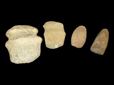 Lot of 4 Native American Field Grade Hardstone Tools- Axes & Celts