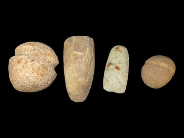 Lot of 4 Native American Field Grade Hardstone Tools-Axes,Pestle, Celt