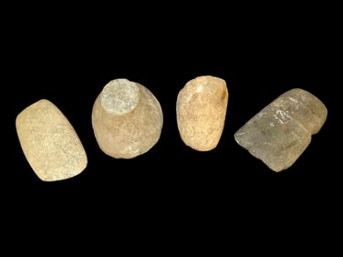 Lot of 4 Native American Field Grade Hardstone Tools- Pestle, Axe, Celts