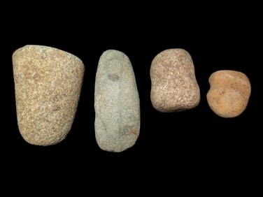 Lot of 4 Native American Field Grade Hardstone Tools- Pestles, Celt, Axe