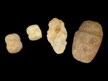 Lot of 4 Native American Field Grade Hardstone Tools- Mauls, Adze, Axe