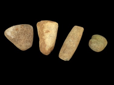 Lot of 4 Native American Field Grade Hardstone Tools- Pestles, Celt, Maul