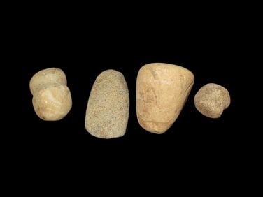 Lot of 4 Native American Field Grade Hardstone Tools- Maul, Celt, Pestle, Weight