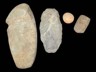 Lot of 4 Native American Field Grade Hardstone Tools-Axe, Adze, Discoidal, Celt