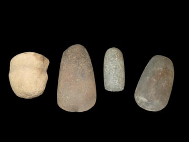 Lot of 4 Native American Field Grade Hardstone Tools- Axe, 3 Quality Celts