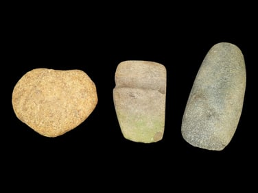 Lot of 3 Native American Field Grade Hardstone Tools- Pre-form,Axe,Celt