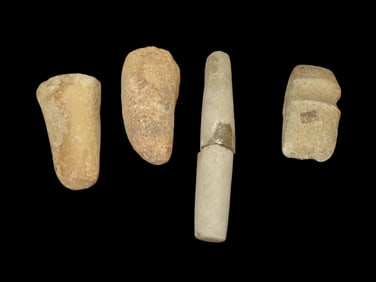 Lot of 4 Native American Field Grade Hardstone Tools- Pestles, Broken Roller Pestle, Axe