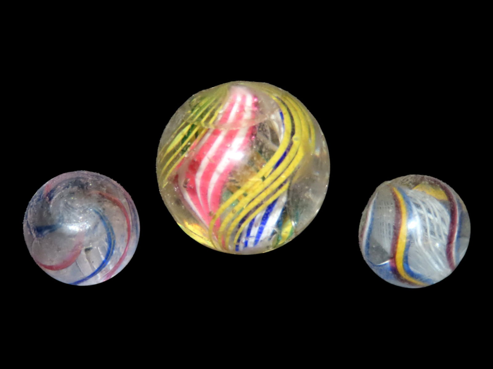 Lot of 3 Vintage German Swirl or Twist Marbles- 1 Shooter, 2 regular (1 of 3)