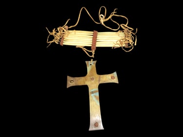 12 3/4" Native American Chest/Neck Piece-Leather, Bone, and Copper